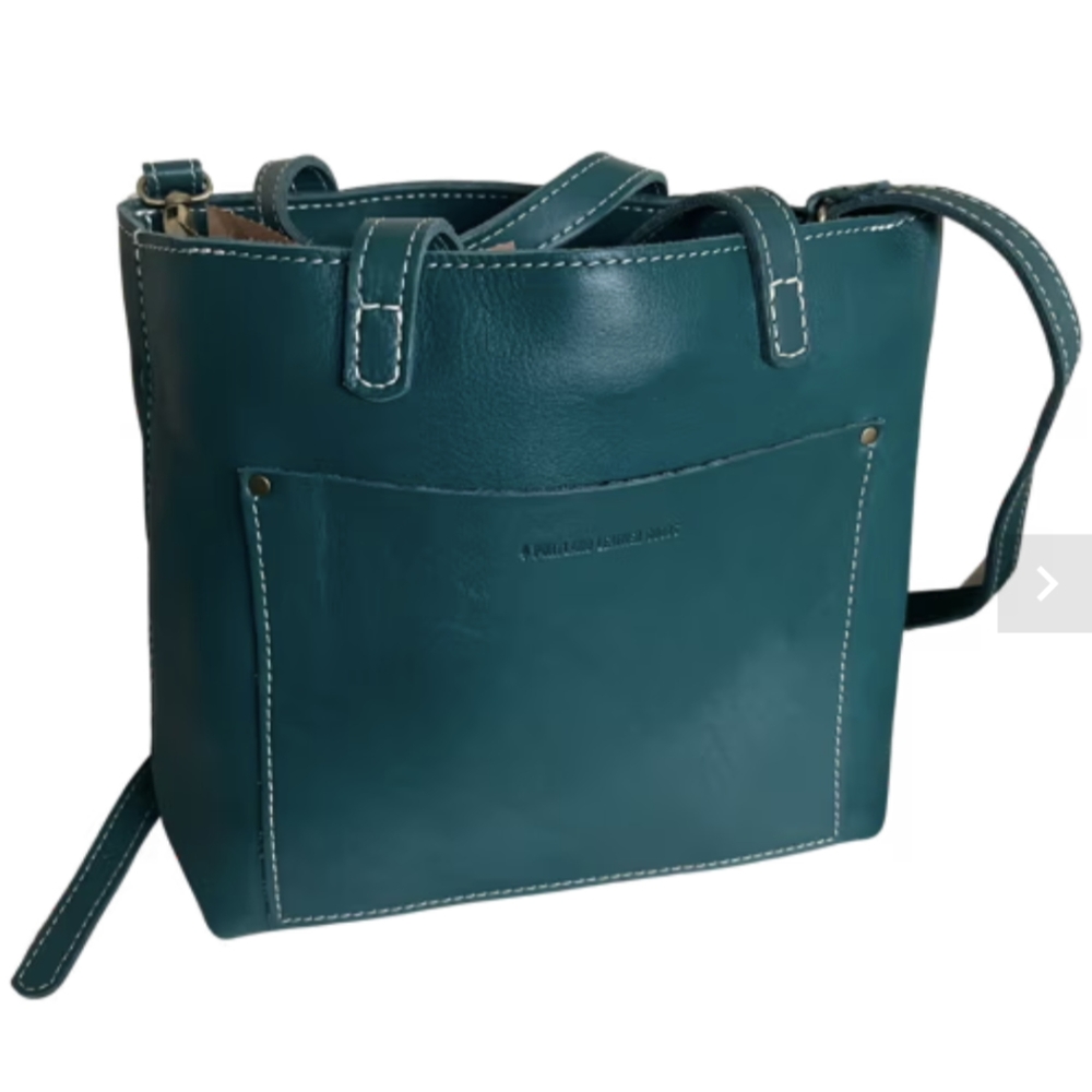 Portland Leather Goods medium crossbody tote in unicorn color Peacock